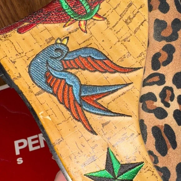 Penthouse by Ellie Shoes Leopard Wedges with embroidery - Picture 6 of 7